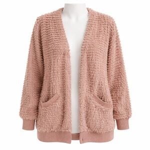 Size L Knox Rose Women’s Dusty Rose Eyelash Knit Open Cardigan